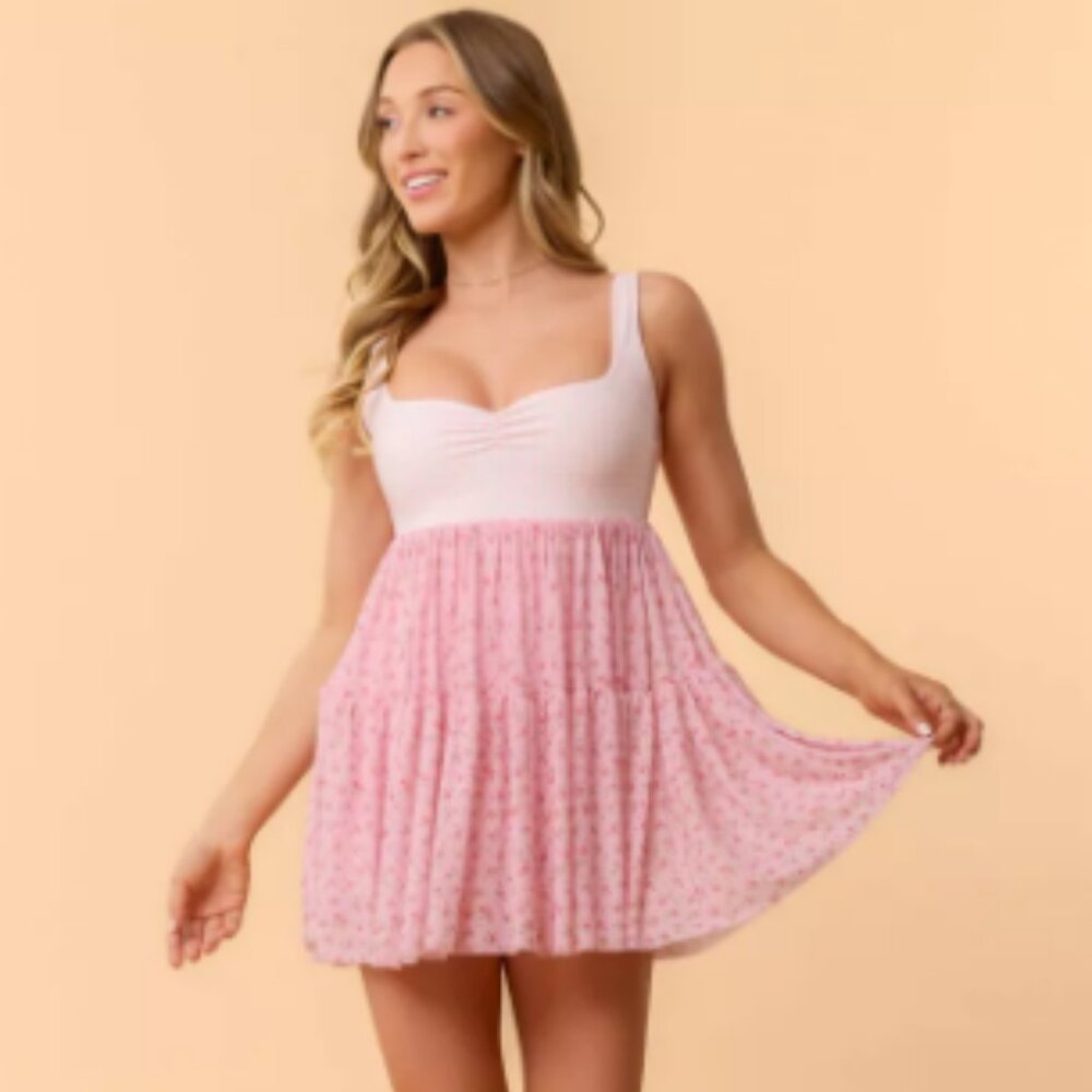 Blogilates Women's Sweetheart Babydoll Dress - Pink Gingham L - Picture 2 of 7
